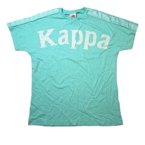 Kappa Light Mint Green Brand T Shirt Shoulder Stripe Panels Adult Size Medium  *